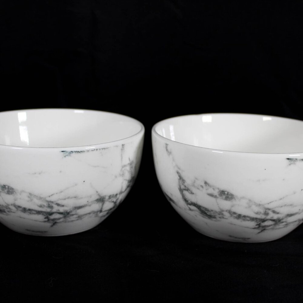 White Gray Marble Bowls Set of 2 Classic Minimalist Neutral Simplistic - Picture 2 of 9
